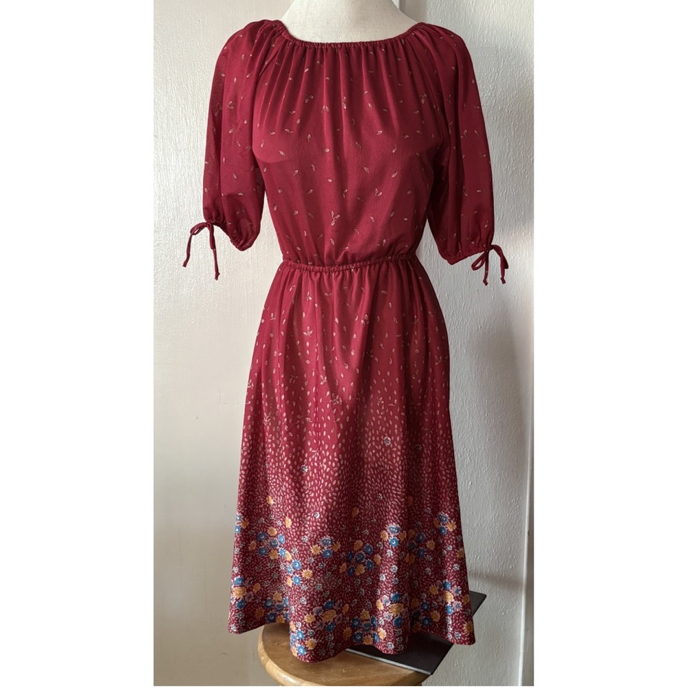 Vintage 70's floral print midi dress  ~ sz Small / smallish Medium